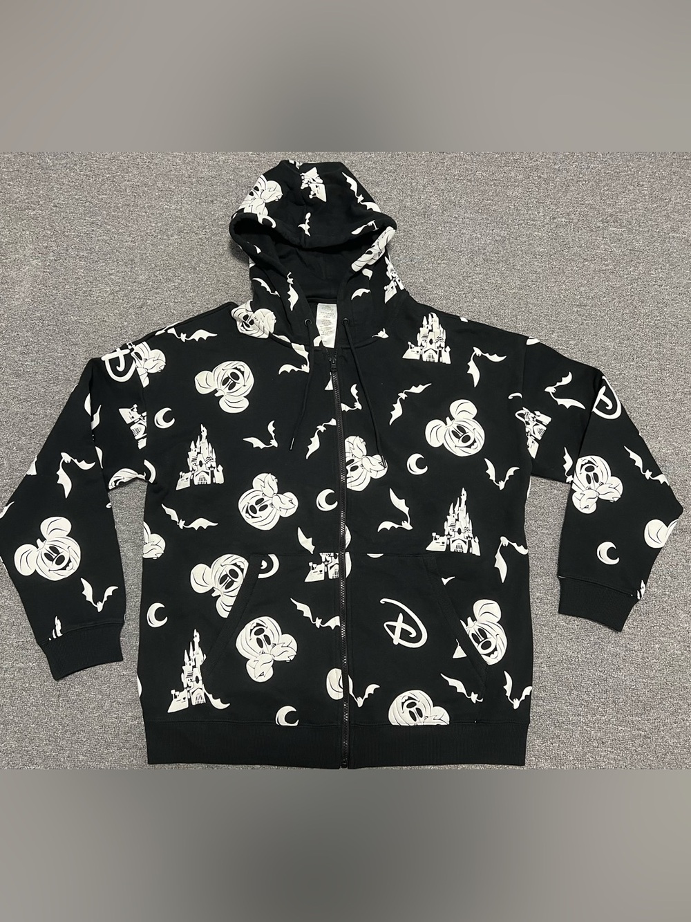 Disney Black Halloween Glow-in- dark White Mickey Castle Zip-upHoodie Adult M